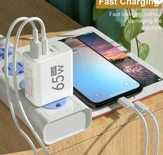 65W GaN Fast Charging USB-C Multi-Port Charger for iPhone, Samsung & More